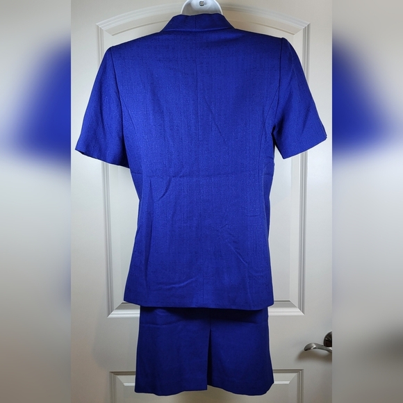 KASPER Lightweight Linen Skirt Suit Royal Blue Size 10P Vintage - Picture 5 of 12